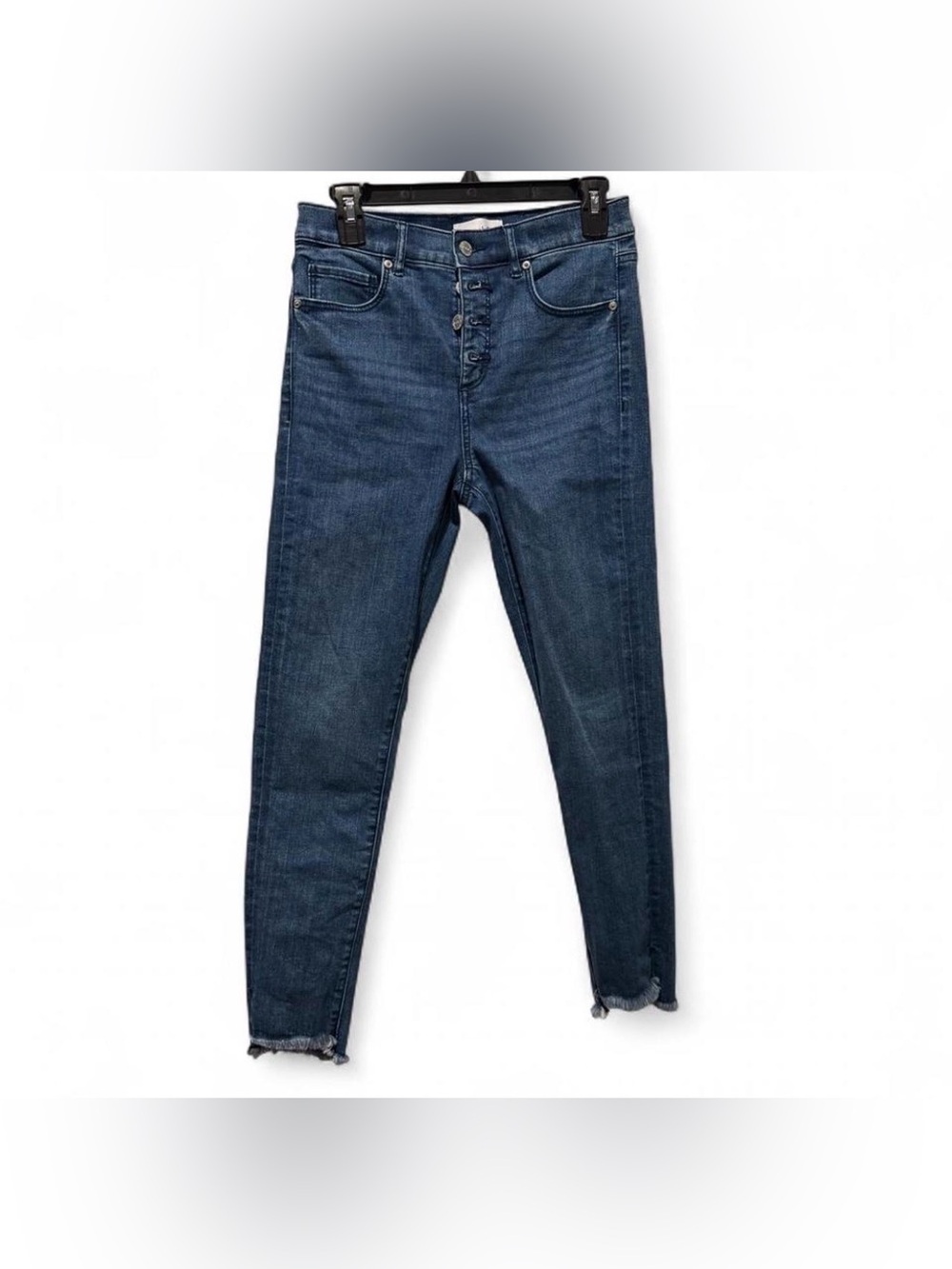 LOFT Dark Blue High-Rise Skinny Jeans with Button-Fly